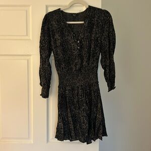 Rails size small NWT smocked waist dress, long sleeves, gray/black cheetah print